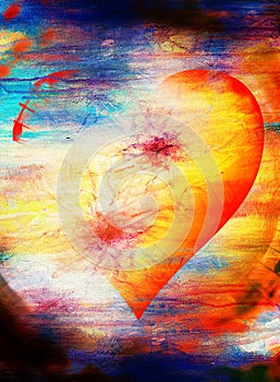 Heart shape in the sky, abstract graphic collage background.