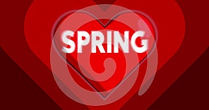 Heart Shape with Spring text, Red beating Love symbol.