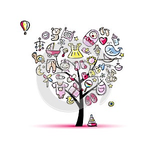 Heart shape tree with toys for baby girl