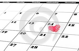 Heart shape on valentine day calendar