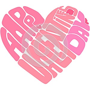 Heart Shape Valentines Day Hand Drawn Lettering, Happy