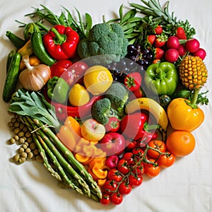 heart shape by various vegetables and fruit