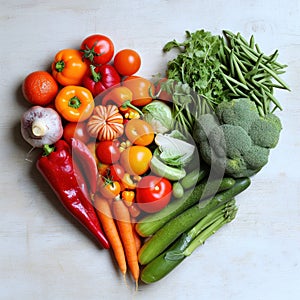 heart shape by various vegetables and fruit