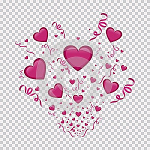 Heart shape vector pink confetti frame Valentine's Day background.