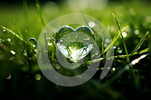heart shape water drop in grass