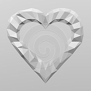 Heart shape on white polygonal geometric surface background.