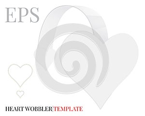 Heart shape Wobbler vector, template with overprinted die cut / laser cut lines. White, clear, blank, isolated heart wobbler