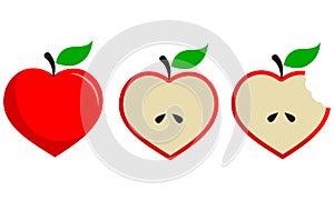 Heart Shaped Apple Fruit Vector Set in Three Steps