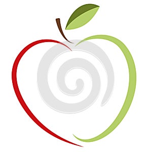 Heart shaped apple vector logo, label, emblem design. photo