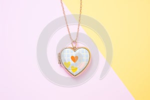 heart-shaped aromatherapy locket against pastel-colored background