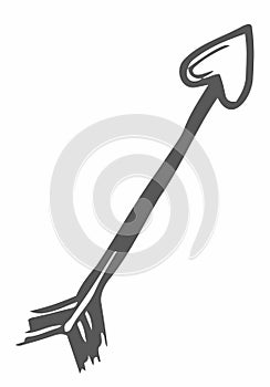 Heart shaped arrow. Doodle pointer. Postcard decor element