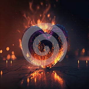 Heart Shaped fire background on valentine`s day. photo