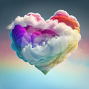 Cloud of love. Air clouds in the form of a heart on a neon sunset Gen