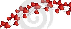 Heart shaped balloons on white background for Valentines day. Symbols of love for Happy Women`s, Mother`s, Valentine`s Day,