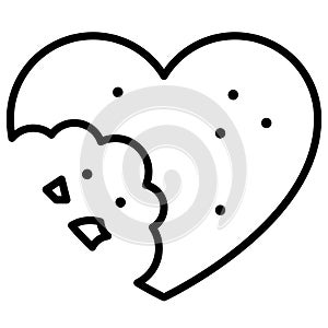 Heart shaped bitten cookie icon, Love and heart vector