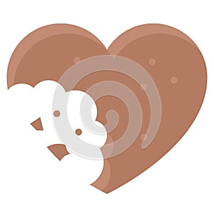 Heart shaped bitten cookie icon, Love and heart vector