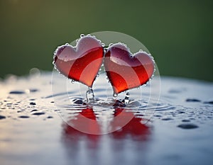 Heart shaped blood drop, on blue background