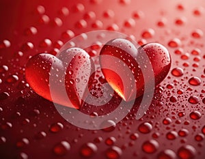 Heart shaped blood drop, on red background