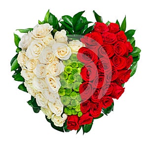 Heart shaped bouquet of red roses