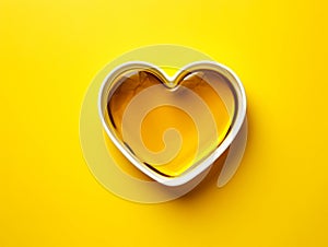 A Heart Shaped Bowl Of Olive Oil On A Bright Color Background. Healthy Food