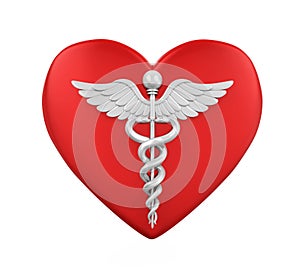 Heart Shaped with Caduceus Medical Symbol