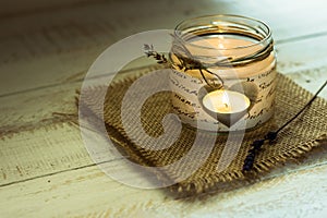 Heart shaped candle in jar with twine and delicate field flower,Valentine,wedding decoration,handmade,minimalistic