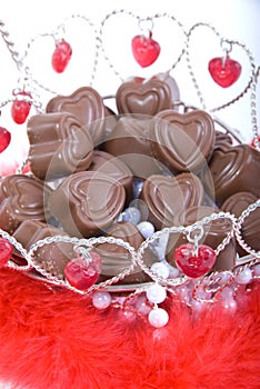 Heart-shaped candy in basket