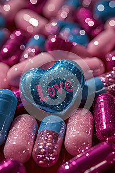 Heart-Shaped Candy or pills Spelling Love