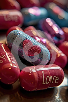 Heart-Shaped Candy or pills Spelling Love