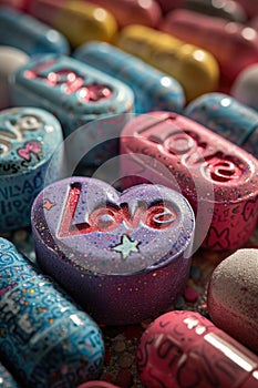 Heart-Shaped Candy or pills Spelling Love