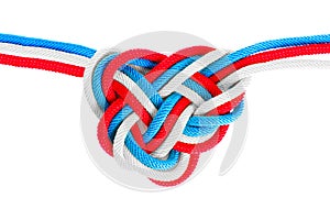 Heart shaped celtic knot made from dyed cords