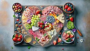 Heart-Shaped Charcuterie and Treats Platter for Valentine\'s day party