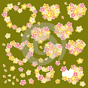 Heart-shaped cherry blossom bouquet material collection,