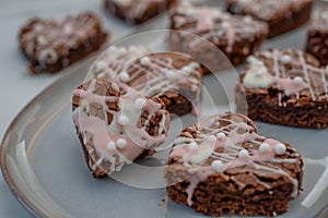 Heart shaped chocolate brownie cake with icing for Valentines Day