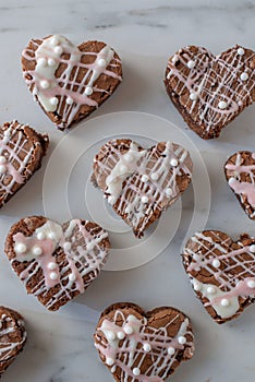 Heart shaped chocolate brownie cake with icing for Valentines Day