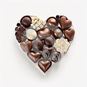 Heart shaped chocolate candies isolate on white background.