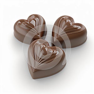 Heart shaped chocolate candies isolate on white background.