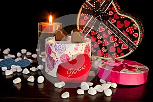 Heart Shaped Chocolate Love with candle Valentines Day