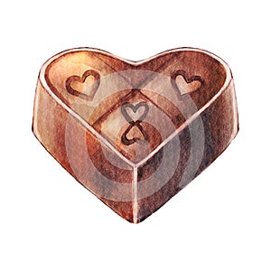 Heart shaped chocolate . Valentines day object . Watercolor painting elements . Illustration
