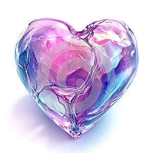 heart-shaped clock movement made of glass heart on white background, , insulated. glass morphism