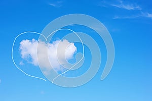 Heart-shaped cloud on a blue sky. Copy space. Concept of love, romance and valentines day