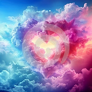 Heart shaped cloud in the blue sky. Symbol of love. Valentine's day background.