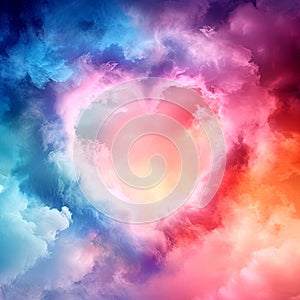 Heart shaped cloud in the blue sky, valentine day background. Nebula Heart for Valentine Day in the clouds.