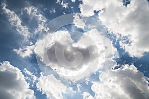 Heart shaped cloud formation with blue sky