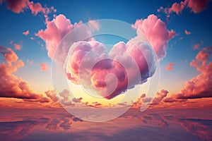 Heart shaped cloud in the sky. Flying clouds with heart shape. Love, romantic and wedding concept. Happy Valentine's day