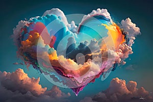 Heart shaped clouds in blue sky, concept of love, saint Valentine day, generative ai