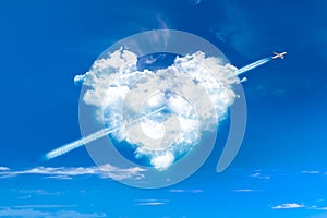 Heart shaped clouds in blue sky