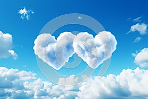 Heart shaped clouds in the sky. Flying clouds with heart shape. Love, romantic and wedding concept. Happy Valentine's day