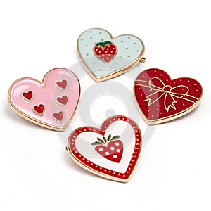 Heart shaped collar pins on white background photo