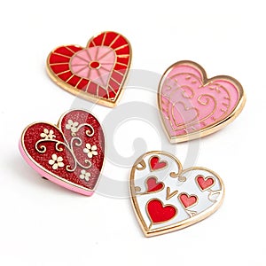 Heart shaped collar pins on white background photo